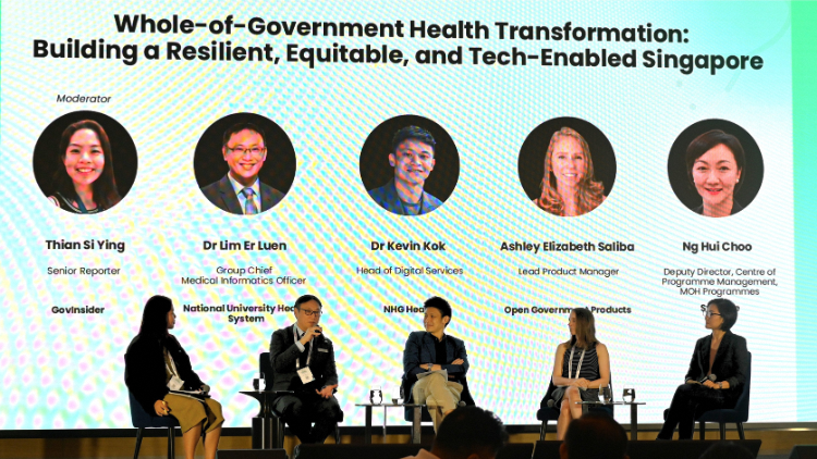 Speakers at the panel discussion Whole-of-Government Health Transformation: Building a Resilient, Equitable, and Tech-Enabled Singapore